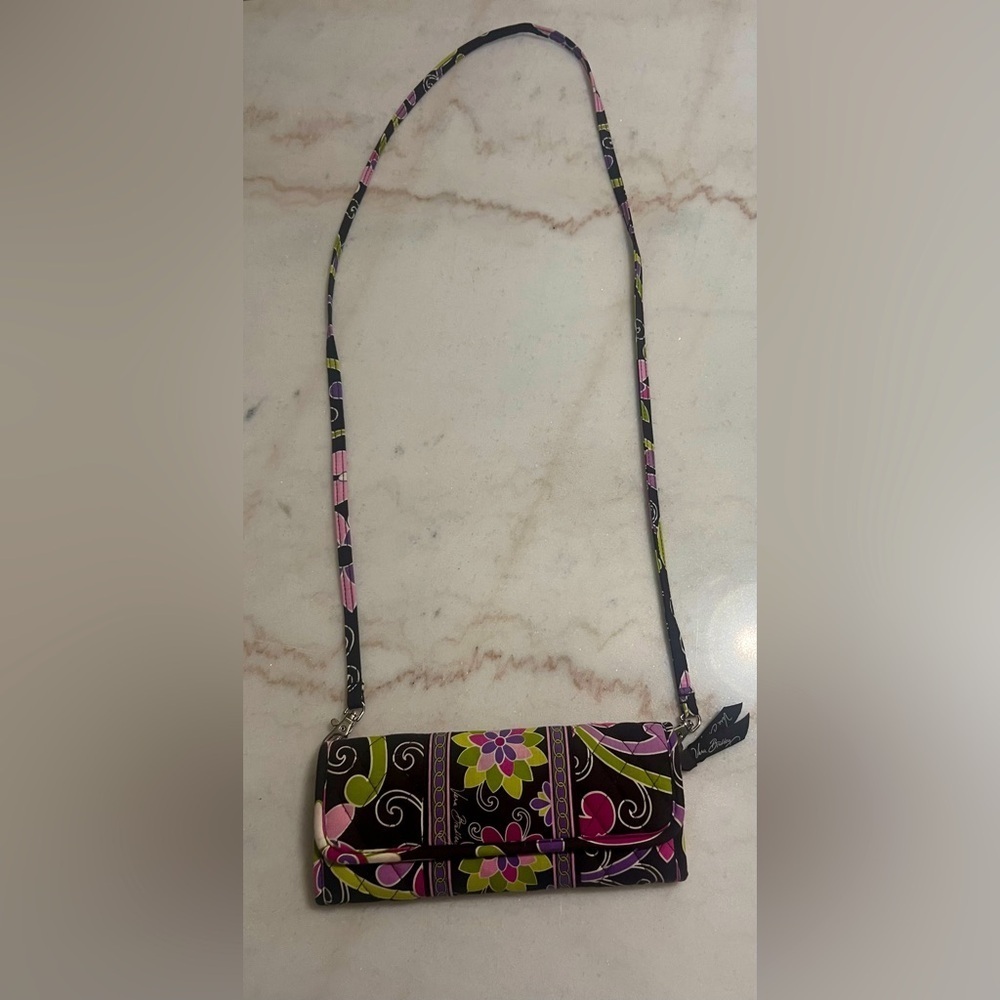 Vera Bradley Retired Purple Punch Tri-Fold Crossbody Wallet 2009 Pattern